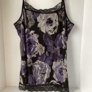 MAURICES: Black purple floral lace overlay Cami